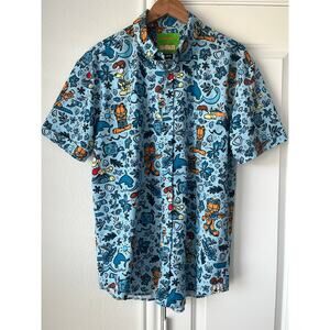 RSVLTS "Garfield Island" Large Kunuflex Shirt Men Button Down Odie Nermal Ocean